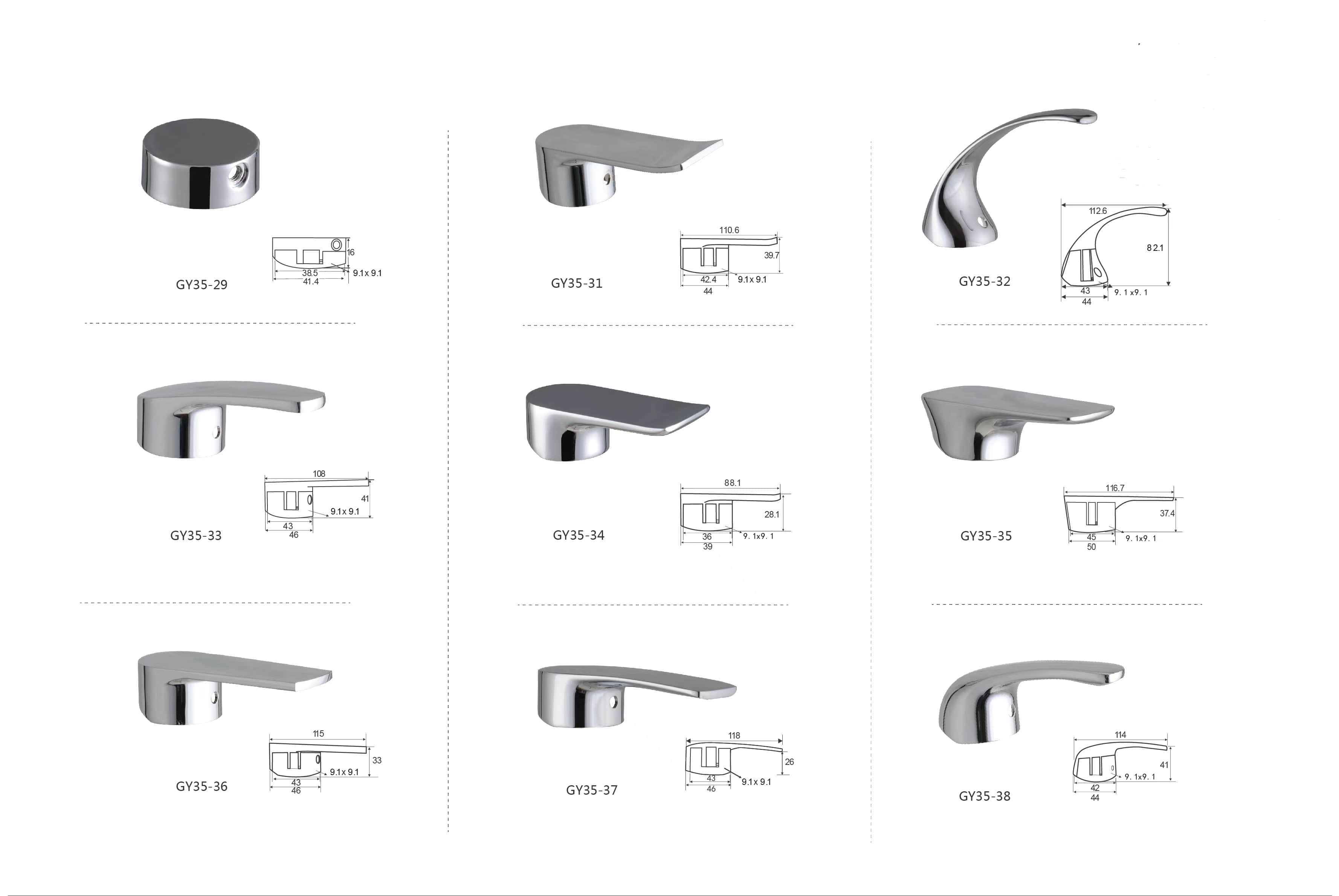 GY35-38 Zinc Alloy Single Lever Handle Kit Faucet Handle 35mm