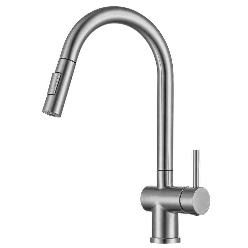 High-Arc Pull-Out Dual Spray Kitchen Faucet in Stainless Steel