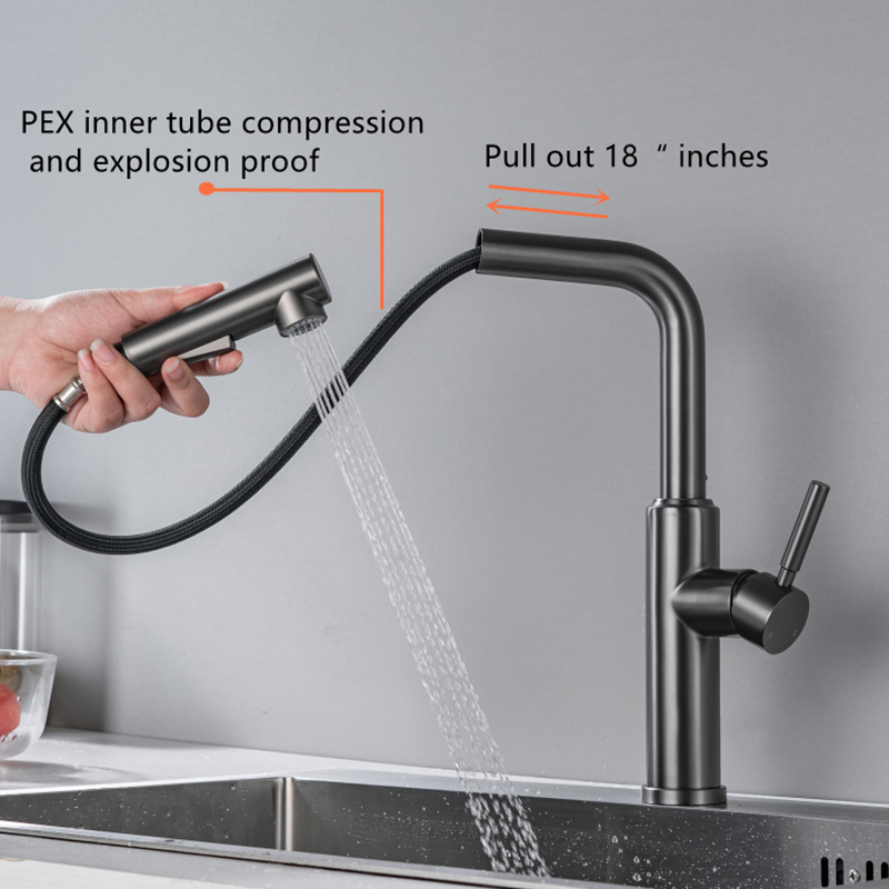 Stainless Steel Pull-Out Kitchen Faucet with Sprayer
