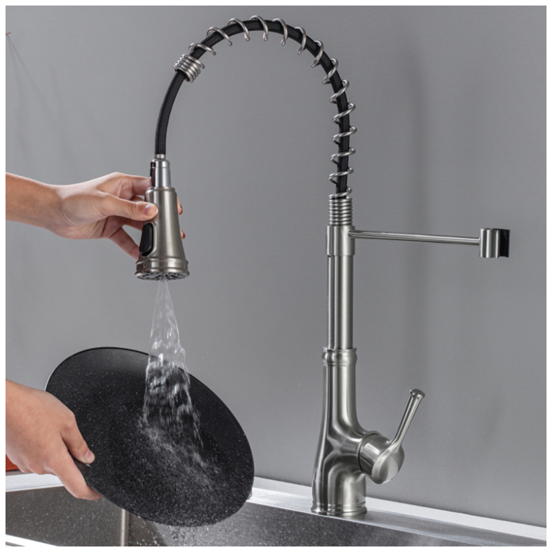 Pull-Out Kitchen Sink Faucet with High Arc and Flexible Hose