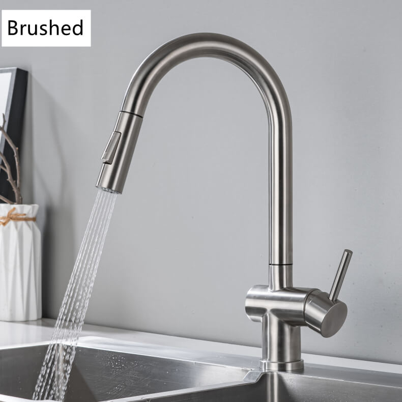 High-Arc Pull-Out Dual Spray Kitchen Faucet in Stainless Steel