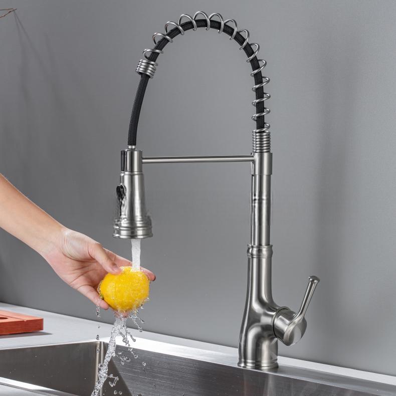 Pull-Out Kitchen Sink Faucet with High Arc and Flexible Hose